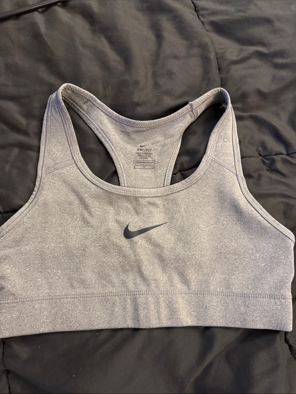 Nike Heather Gray Racerback Sports Bra with Black Swoosh